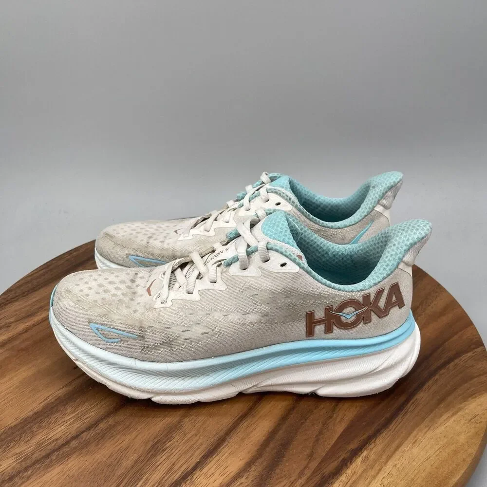 Hoka One One Clifton 9 Shoes Womens Size 9.5 B White Running Comfort Walking